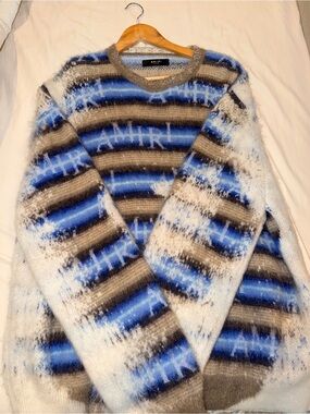 AMIRI Blue, Brown & White Striped Mohair Crewneck Sweater